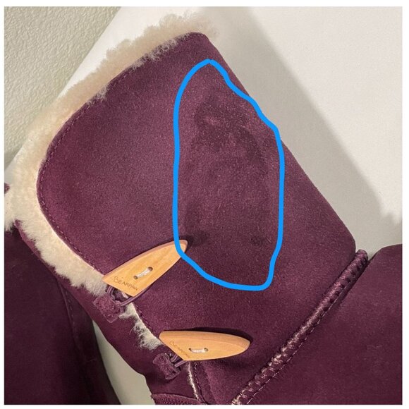 BEARPAW Abigail Mid-Calf Boot Suede Wool & Sheepskin Button Purple Women Size 10 - Picture 13 of 13
